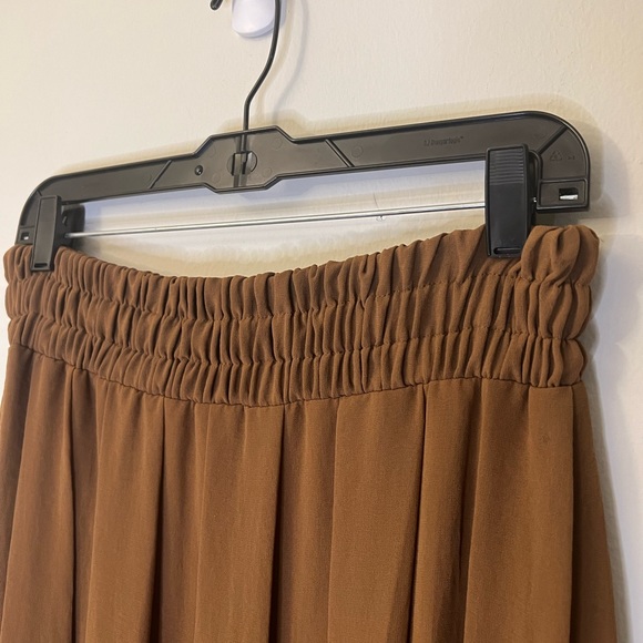Mango Suit Brown Pleated Elastic Waistband Chiffon Maxi Skirt - Picture 2 of 5